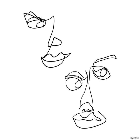 Line Faces White Modern Wood Framed Art Print by Brown, Kyra