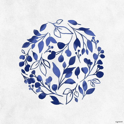 Blue Floral White Modern Wood Framed Art Print with Double Matting by Brown, Kyra