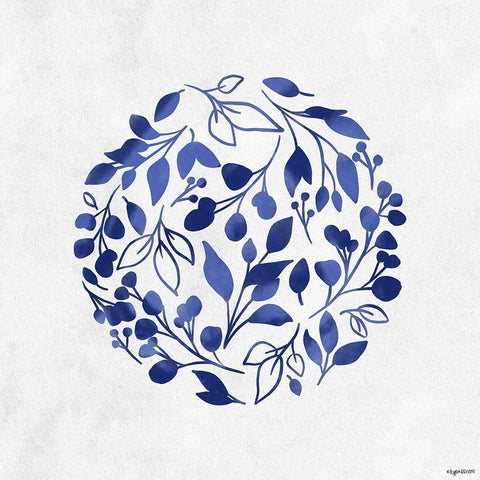 Blue Floral Black Modern Wood Framed Art Print by Brown, Kyra