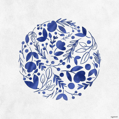 Blue Floral II White Modern Wood Framed Art Print with Double Matting by Brown, Kyra