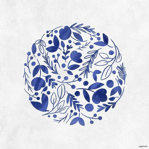 Blue Floral II Black Modern Wood Framed Art Print with Double Matting by Brown, Kyra