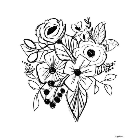 Flower Sketch White Modern Wood Framed Art Print by Brown, Kyra