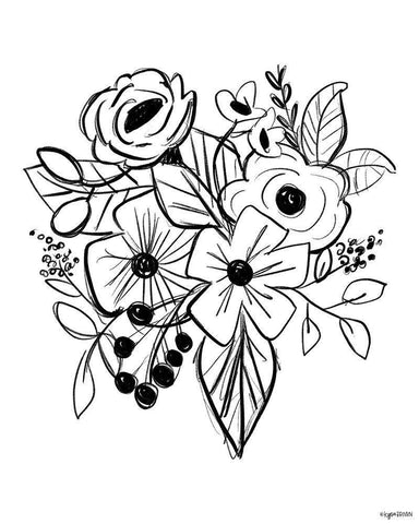 Flower Sketch Black Ornate Wood Framed Art Print with Double Matting by Brown, Kyra