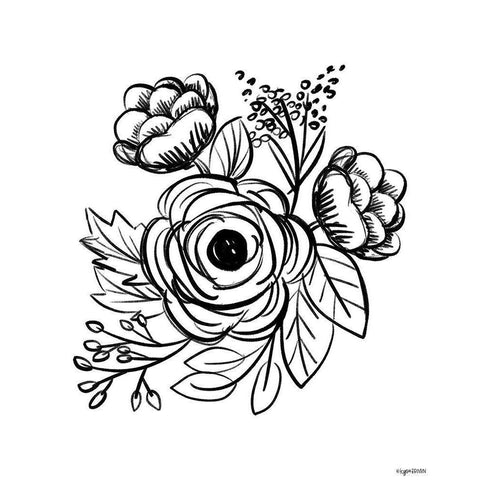 Flower Sketch II Gold Ornate Wood Framed Art Print with Double Matting by Brown, Kyra