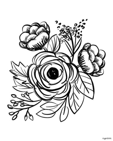 Flower Sketch II White Modern Wood Framed Art Print with Double Matting by Brown, Kyra