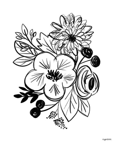 Flower Sketch III White Modern Wood Framed Art Print with Double Matting by Brown, Kyra