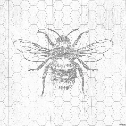 Grey Bee White Modern Wood Framed Art Print by Brown, Kyra
