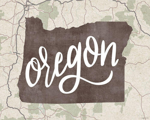 Oregon Map White Modern Wood Framed Art Print with Double Matting by Brown, Kyra