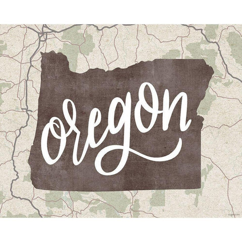 Oregon Map Black Modern Wood Framed Art Print by Brown, Kyra