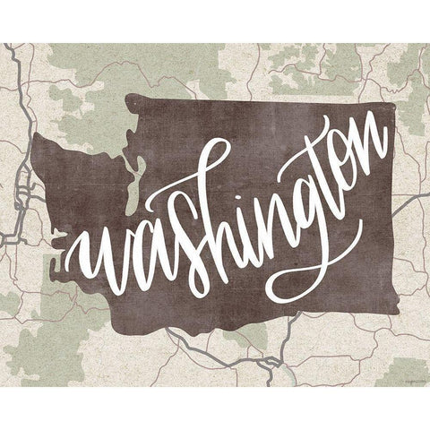 Washington Map Black Modern Wood Framed Art Print by Brown, Kyra