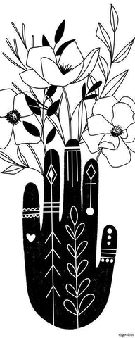 Flower Hand White Modern Wood Framed Art Print with Double Matting by Brown, Kyra