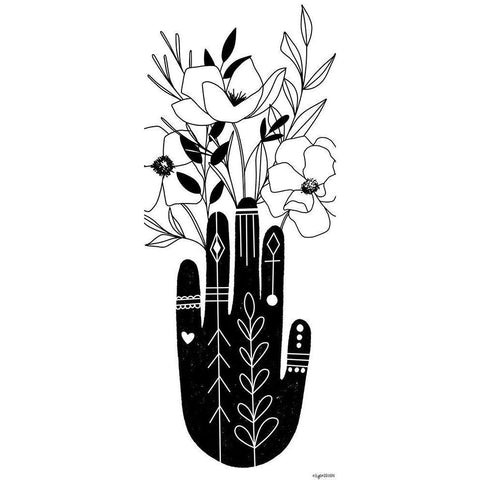 Flower Hand Black Modern Wood Framed Art Print by Brown, Kyra