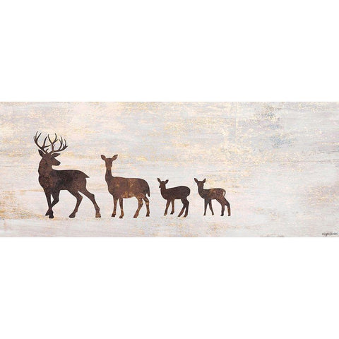 Deer Family Gold Ornate Wood Framed Art Print with Double Matting by Brown, Kyra