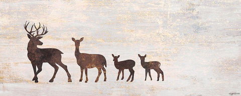 Deer Family Black Ornate Wood Framed Art Print with Double Matting by Brown, Kyra