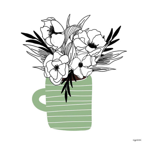 Green Flower Mug White Modern Wood Framed Art Print with Double Matting by Brown, Kyra