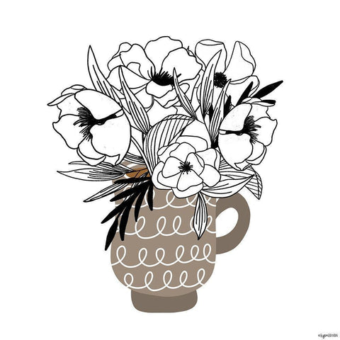 Gray Flower Mug Gold Ornate Wood Framed Art Print with Double Matting by Brown, Kyra