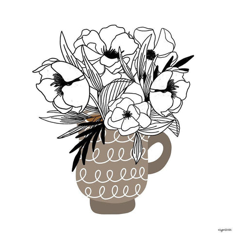 Gray Flower Mug Black Ornate Wood Framed Art Print with Double Matting by Brown, Kyra