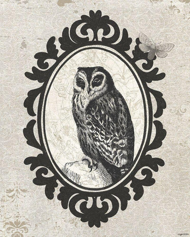 Celestial Owl Black Ornate Wood Framed Art Print with Double Matting by Brown, Kyra