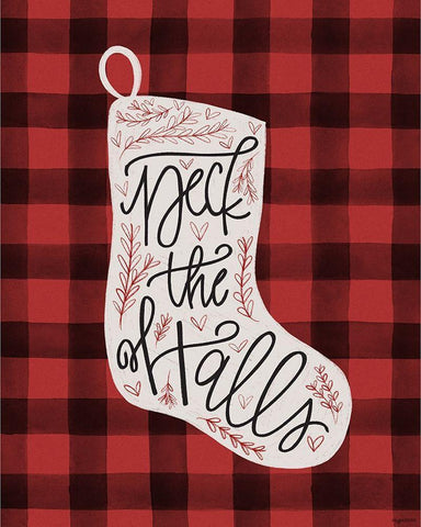 Deck the Halls Stocking Black Ornate Wood Framed Art Print with Double Matting by Brown, Kyra