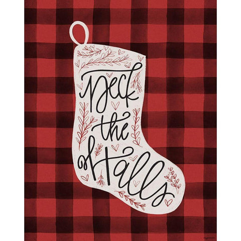 Deck the Halls Stocking Black Modern Wood Framed Art Print by Brown, Kyra