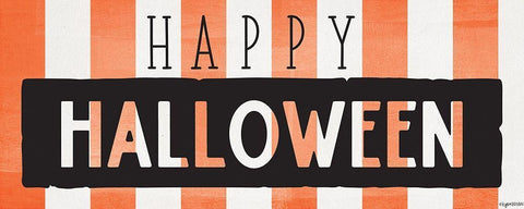 Happy Halloween Stripes Black Ornate Wood Framed Art Print with Double Matting by Brown, Kyra