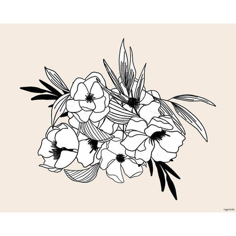 BW Flowers Black Modern Wood Framed Art Print with Double Matting by Brown, Kyra