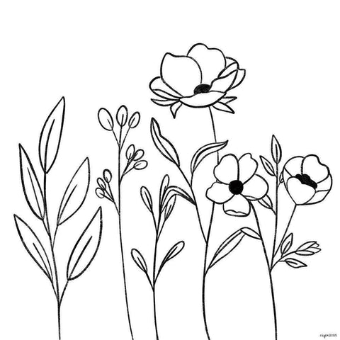 BW Flowers V  Black Modern Wood Framed Art Print by Brown, Kyra