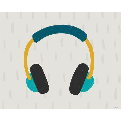 Headphones White Modern Wood Framed Art Print by Brown, Kyra