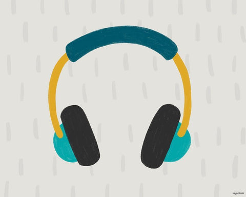 Headphones Black Ornate Wood Framed Art Print with Double Matting by Brown, Kyra