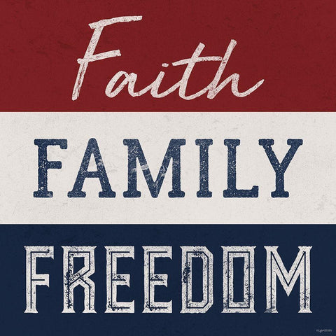 Faith, Family, Freedom White Modern Wood Framed Art Print by Brown, Kyra