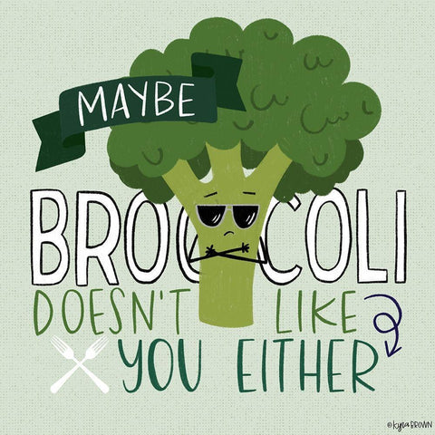 Broccoli Black Ornate Wood Framed Art Print with Double Matting by Brown, Kyra