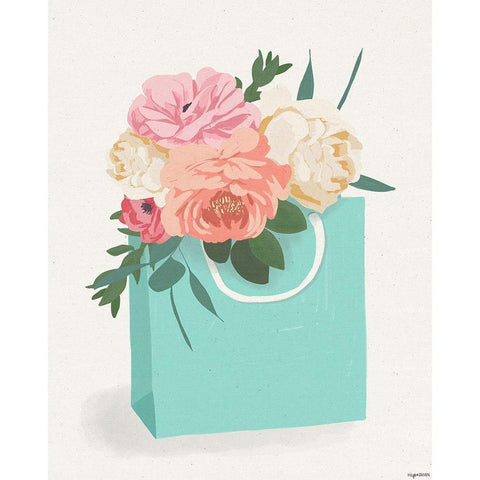 Flowers Bag White Modern Wood Framed Art Print by Brown, Kyra