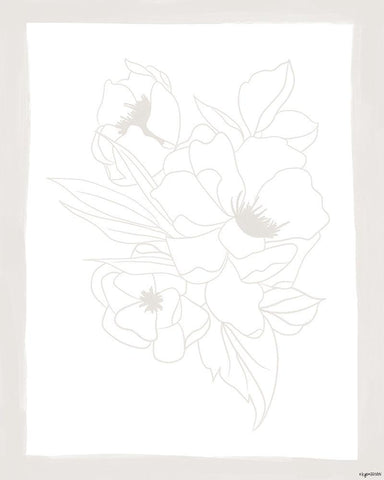 Stencil Floral I White Modern Wood Framed Art Print with Double Matting by Brown, Kyra