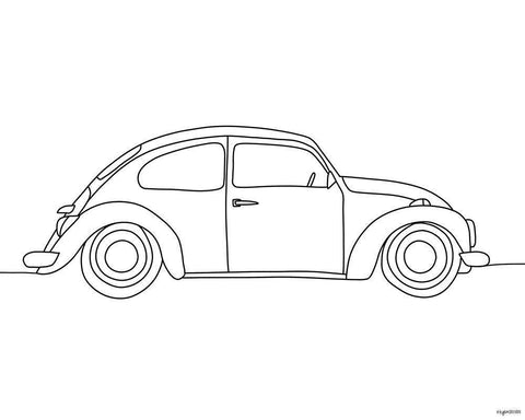 Line Car White Modern Wood Framed Art Print with Double Matting by Brown, Kyra