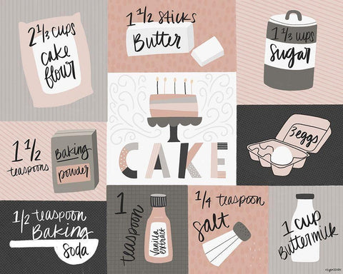 Cake Recipe Black Ornate Wood Framed Art Print with Double Matting by Brown, Kyra