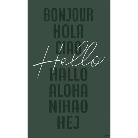 Hello - Green Black Modern Wood Framed Art Print with Double Matting by Brown, Kyra