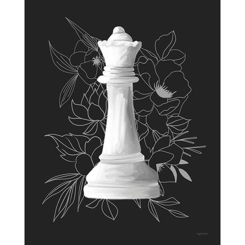 White Queen Floral Black Modern Wood Framed Art Print by Brown, Kyra