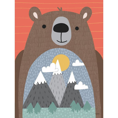 Adventure Bear Black Modern Wood Framed Art Print with Double Matting by Brown, Kyra