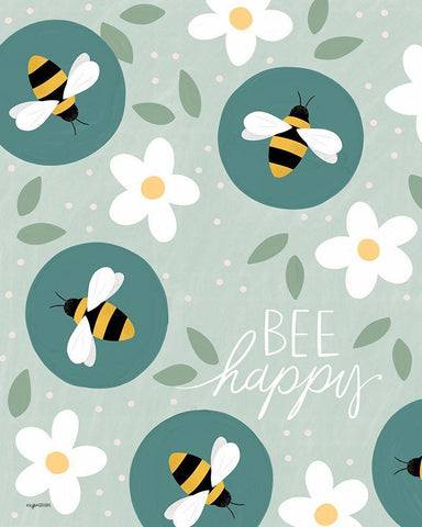 Bee Happy Black Ornate Wood Framed Art Print with Double Matting by Brown, Kyra