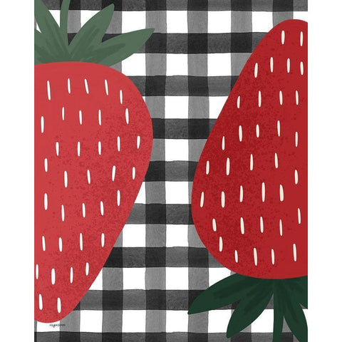 Plaid Strawberry Black Modern Wood Framed Art Print with Double Matting by Brown, Kyra