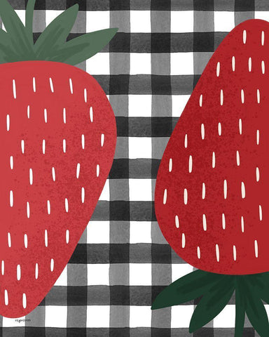 Plaid Strawberry White Modern Wood Framed Art Print with Double Matting by Brown, Kyra