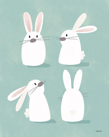 Four Bunnies White Modern Wood Framed Art Print with Double Matting by Brown, Kyra