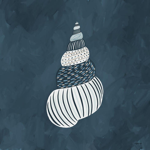 Blue Shell III White Modern Wood Framed Art Print with Double Matting by Brown, Kyra