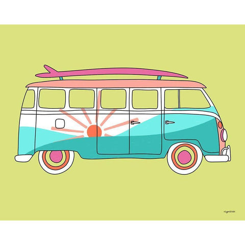 Sun Bus White Modern Wood Framed Art Print by Brown, Kyra