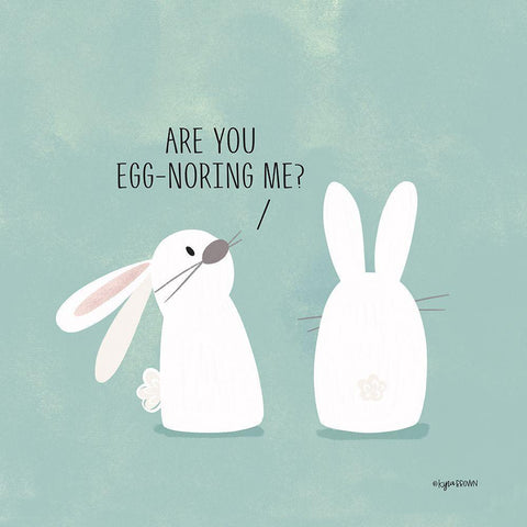 Egg Noring Bunnies White Modern Wood Framed Art Print with Double Matting by Brown, Kyra