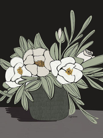 Floral White Modern Wood Framed Art Print with Double Matting by Brown, Kyra