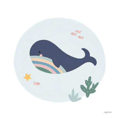 Blue Whale Black Modern Wood Framed Art Print by Brown, Kyra