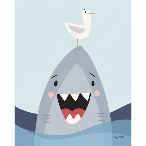 Happy Shark White Modern Wood Framed Art Print by Brown, Kyra