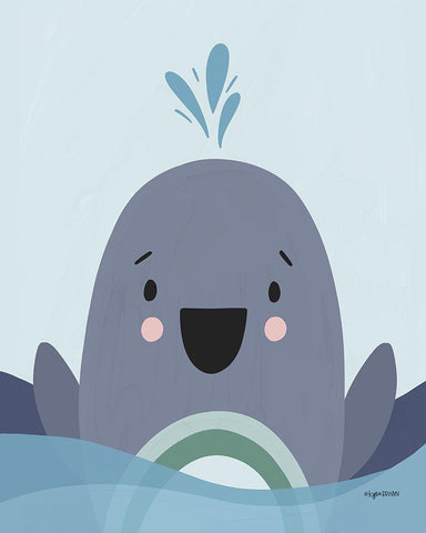 Happy Whale White Modern Wood Framed Art Print with Double Matting by Brown, Kyra