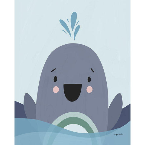 Happy Whale White Modern Wood Framed Art Print by Brown, Kyra